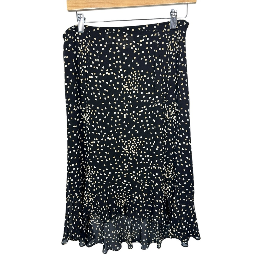 Vintage Talbots 100% Silk Polka Dot Below Knee Ruffle Hem Skirt Sz 10P Classic